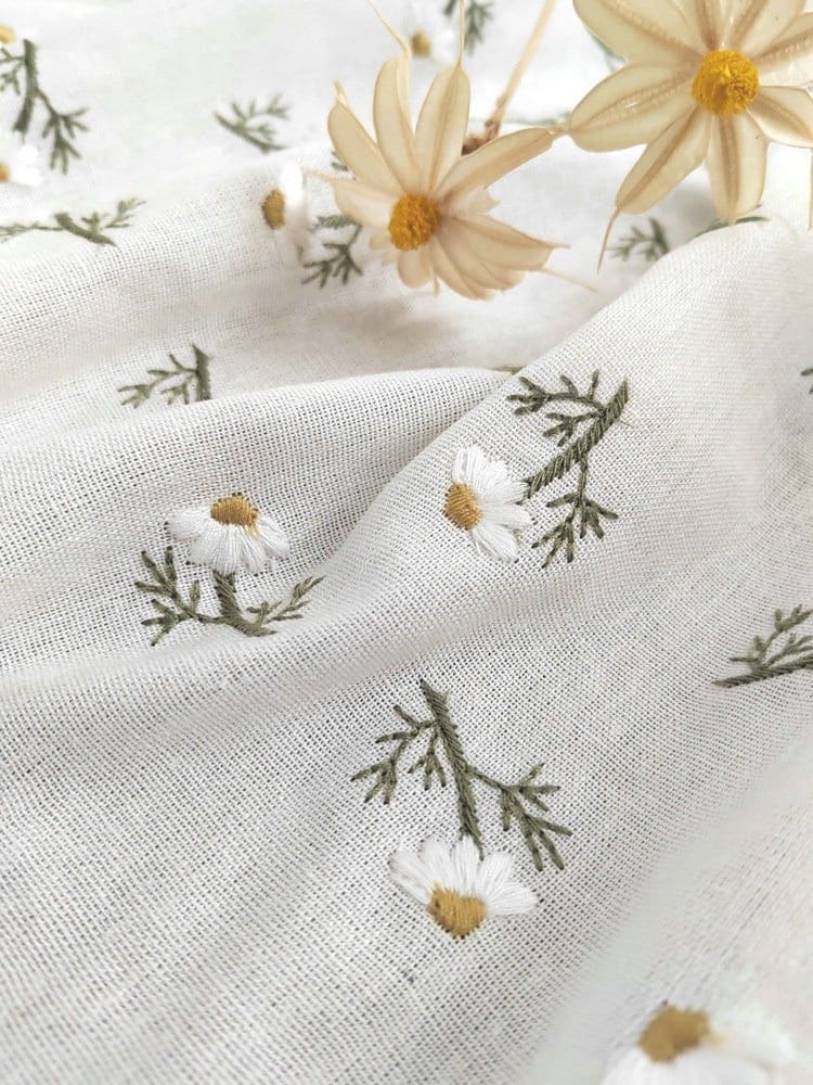 Tissu brodé en coton à fleurs,Tissu japonais,Tissu brodé,Tissu à courtepointe,Tissu de créateur,Tissu par mètre,Tissu lin et coton