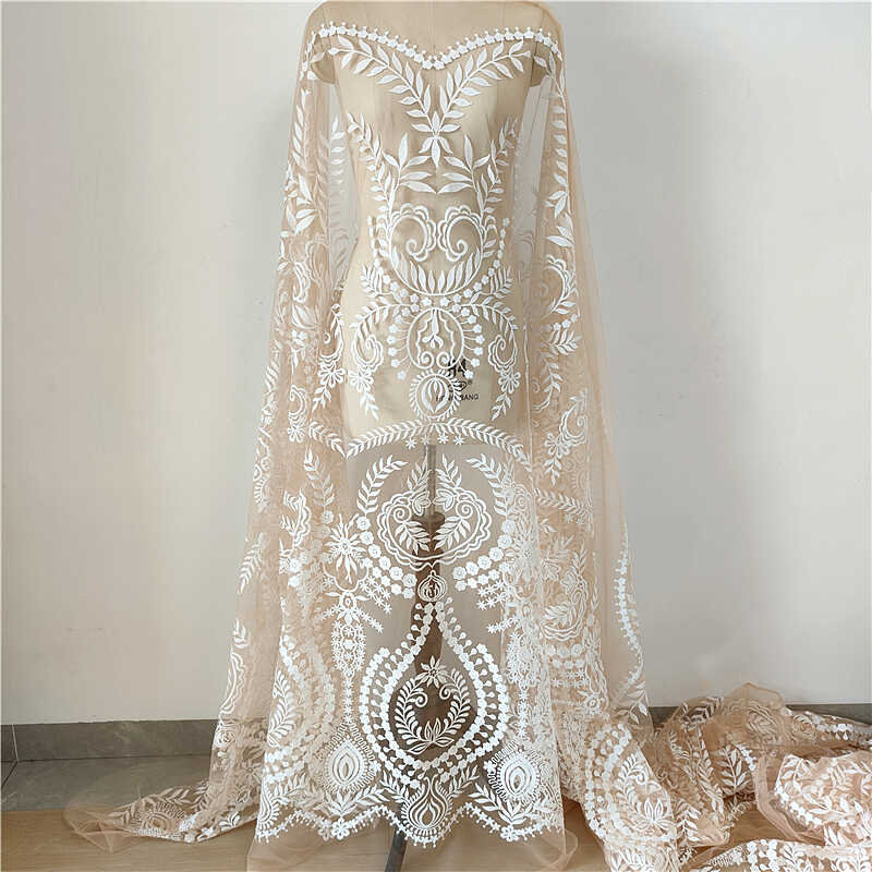 bohemia white leaf flower embroidery lace fabric leaves floral apricot tulle fabric bridal lace fabric dress veil wedding fabric 1 yard