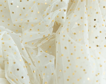 glitter gold polka dot printed lace fabric golden dot soft tulle fabric wedding lace bridal dress fabric gowns fabric 1 yard 59" wide