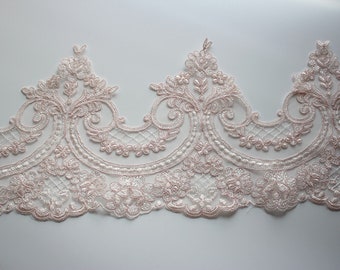 1 yard light pink corded flower embroidery lace trim palace floral alencon lace trim for bridal veil,wedding dress,home decor