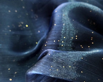 Tela de encaje de organza azul galaxia en 10 colores, tela de tul de malla suave con puntos brillantes dorados, tela de encaje para vestidos de novia, tela para vestidos de novia, 1 yarda
