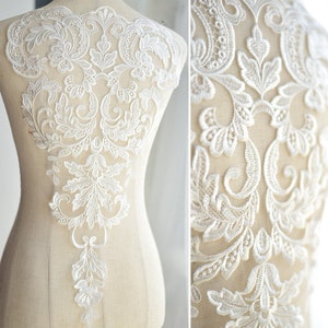 Vintage Bridal Flower Lace Applique, Large Wedding Bodice Lace Applique, Bridal Dress Applique, Tulle Embroidery Lace Applique