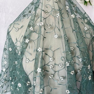 Exquiste Flower Embroidered Lace Fabric Dark Green Mesh Tulle Fabric for baby tutu dress banquet dress bridal wedding dress