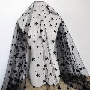 Schwarzer beflockter Stern spitzen Stoff stern weicher tüll Stoff für Mädchen Kleid,Sommerkleid,Puppenkleid,Kulisse,Kulisse