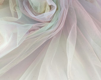 Gradient Tulle fabric, rainbow mesh lace fabric, soft net lace fabric