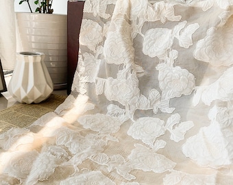 Tela de organza floral Jaquard de 6 colores con bordado de flores, tela de organza blanca, beige y negra para vestido de niña, vestido de muñeca y decoración de fondo.