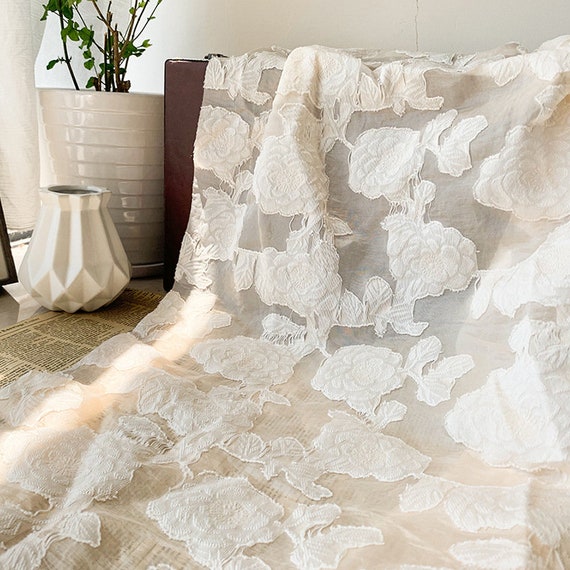 6 Colors Floral Organza Jaquard Fabric Flower Embroidery White Beige black Organza Fabric For girl dress,doll dress,backdrop decor