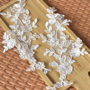 1 Pair Floral Alencon Lace Appliques Embroidered Lace Appliques Venice Venise Appliques Wedding Dress Patch Bridal Headpiece