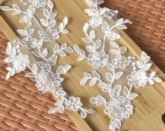 1 paar Bloemen Alencon Kant Applicaties Geborduurde Kant Applicaties Venetië Venise Applicaties Trouwjurk Patch Bruids Hoofddeksel