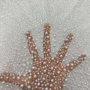 Off-White Pearls Bead Lace Fabric heavy sequin embroidery tulle fabric wedding lace bridal dress fabric gowns fabric 1 yard
