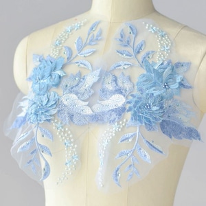 1 Pair 4 colors lace applique, heavy bead lace applique, 3D lace applique with rhinestones, 3d floral, 3d flower applique