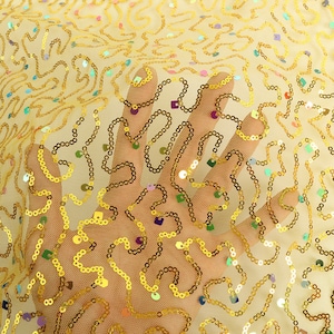 new style golden sequin embroidery lace fabric gold sequined tulle fabric wedding lace bridal dress fabric gowns fabric 1 yard 59&quot; wide