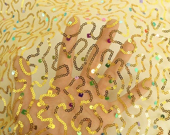new style golden sequin embroidery lace fabric gold sequined tulle fabric wedding lace bridal dress fabric gowns fabric 1 yard 59" wide
