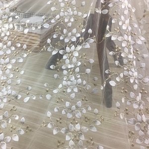 gold metallic flower embroidered lace fabric floral black white soft tulle fabric wedding lace bridal dress fabric gowns fabric 1yard51&quot;wide