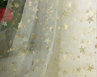 gold silver star printed lace fabric star off white apricot soft tulle fabric for baby tutu dress banquet dress bridal wedding dress veil