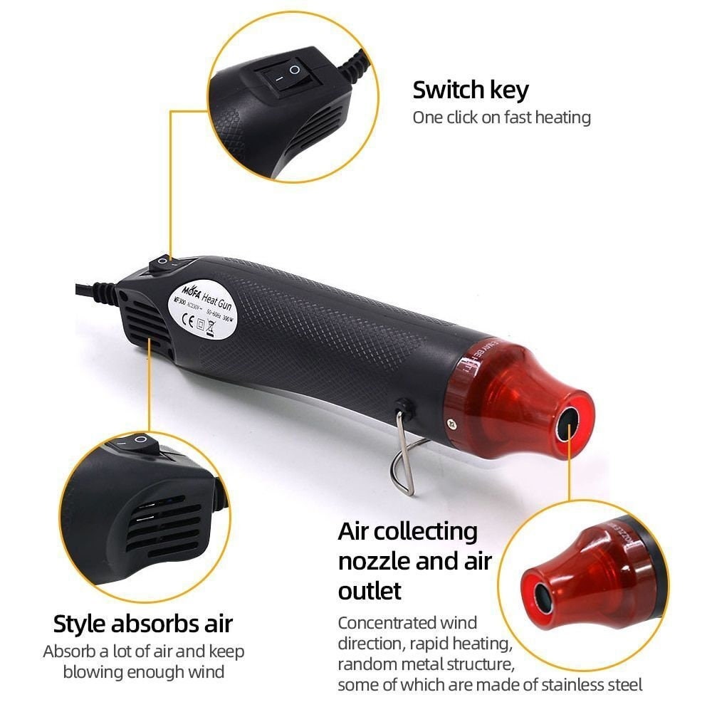 Multi-purpose Professional Heat Gun Pen Tool Portable Mini Electric Heating  Nozzle Hot Air Gun for DIY Embossing Shrink Drying Paint Art (White)
