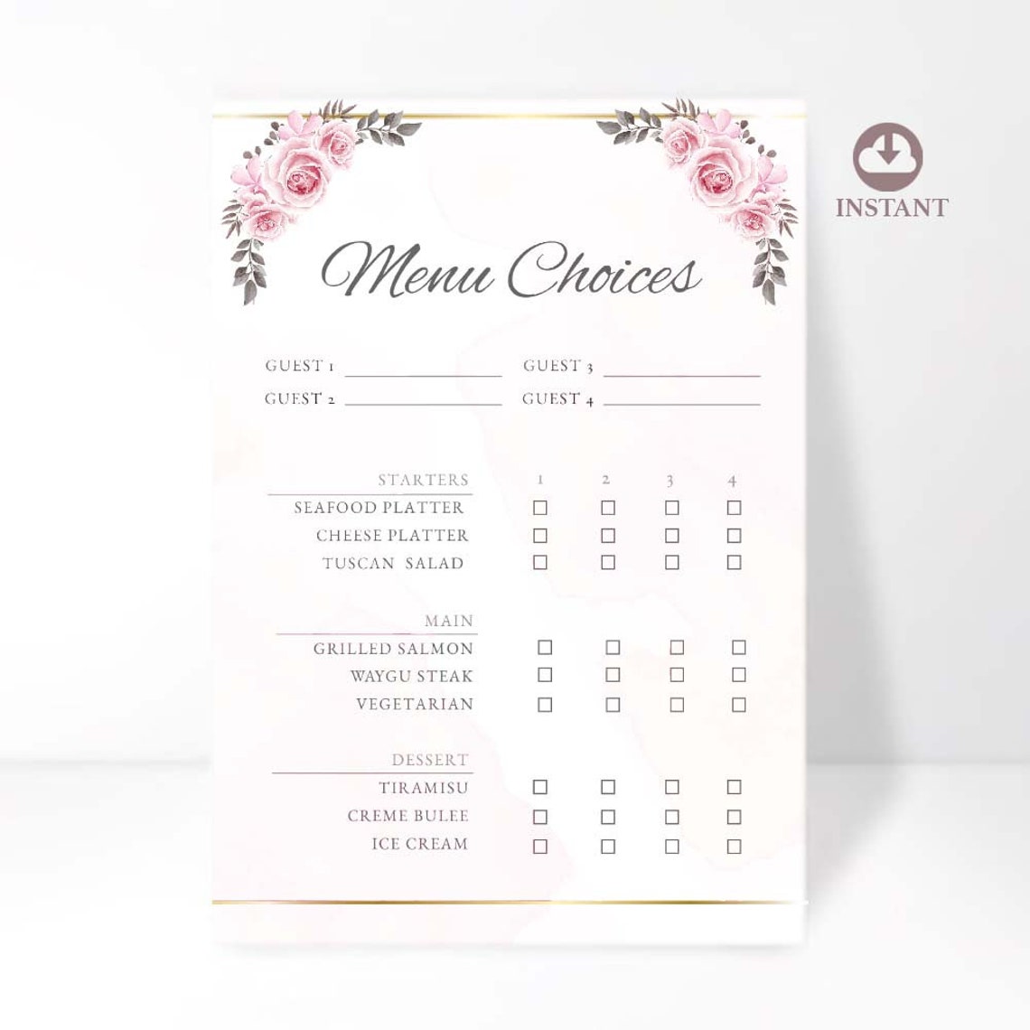 Wedding Menu Choice Template