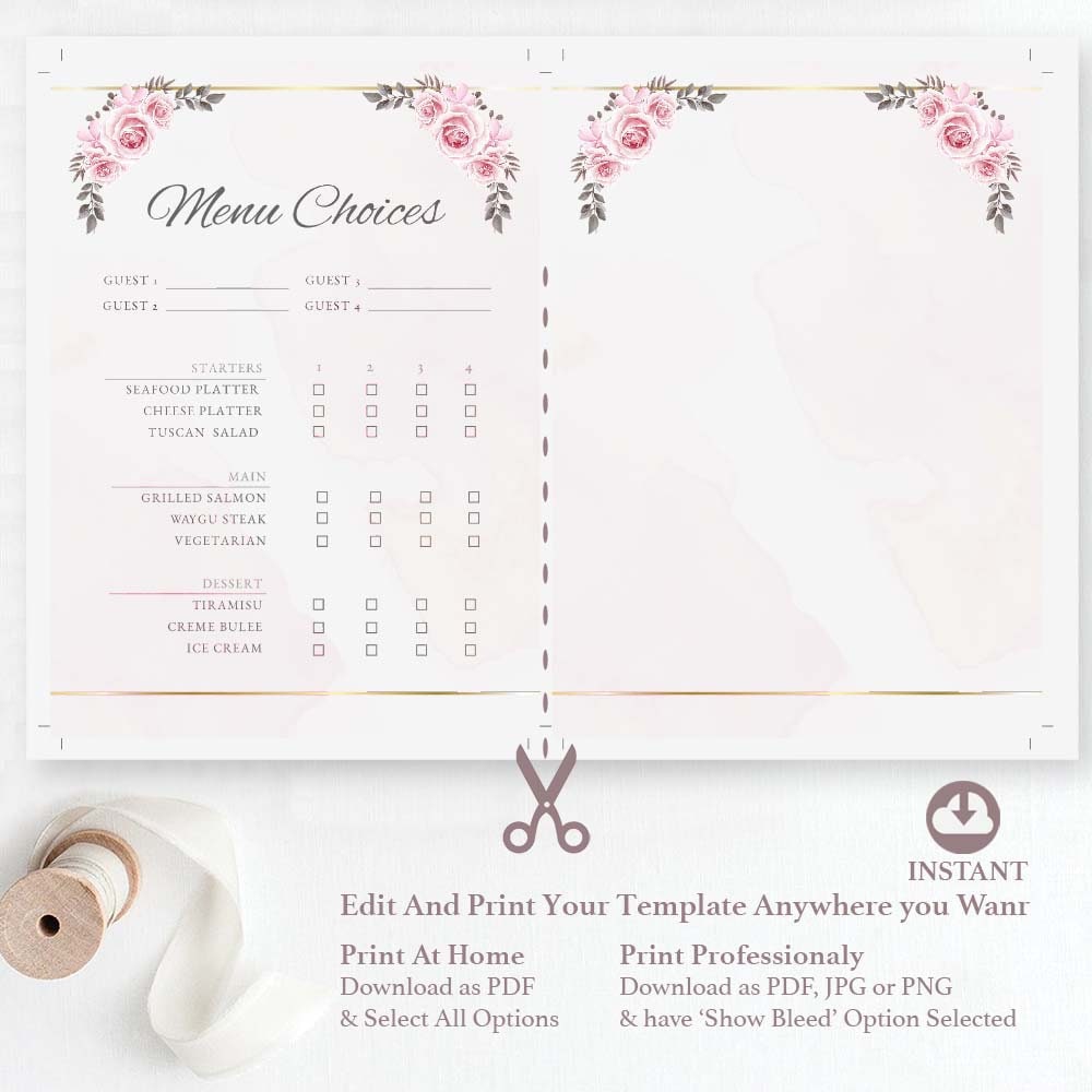 Wedding Menu Choice Template