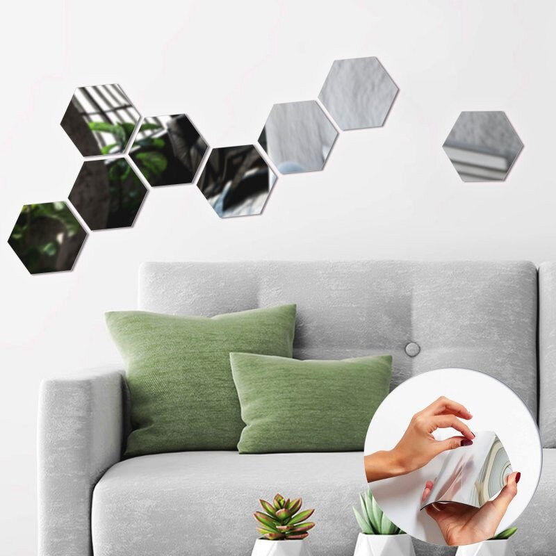 Hexagon Shape Mirror Wall Decor, 24 Pcs Mirror Effect Wall Decal, Silver Wall  Sticker 16 X 18,5 Cm 6,29''x7,28'' per Pcs 