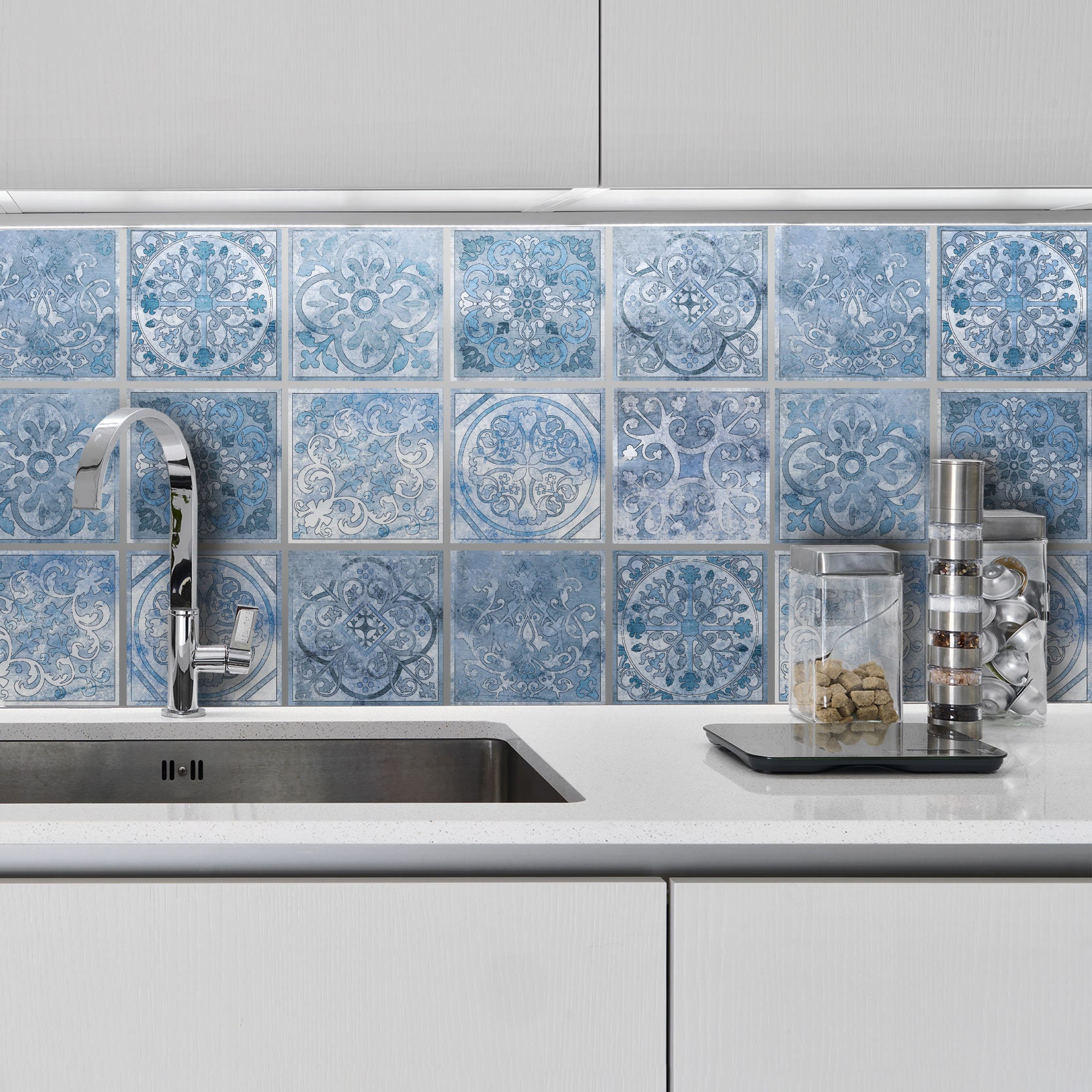  OSALADI 5 Uds. Pegatinas de suelo de azulejos de cocina,  calcomanías gruesas de azulejos esmerilados para azulejos marroquíes  azulejos de pared, azulejos de vinilo, azulejos decorativos adhesivos de :  Herramientas y