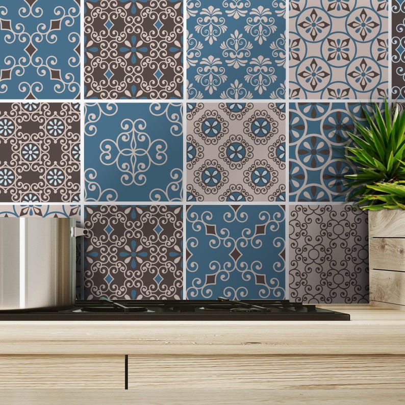 Wasserdichte Fliesen Aufkleber für Küche Dekor blaue Fliesen | Etsy