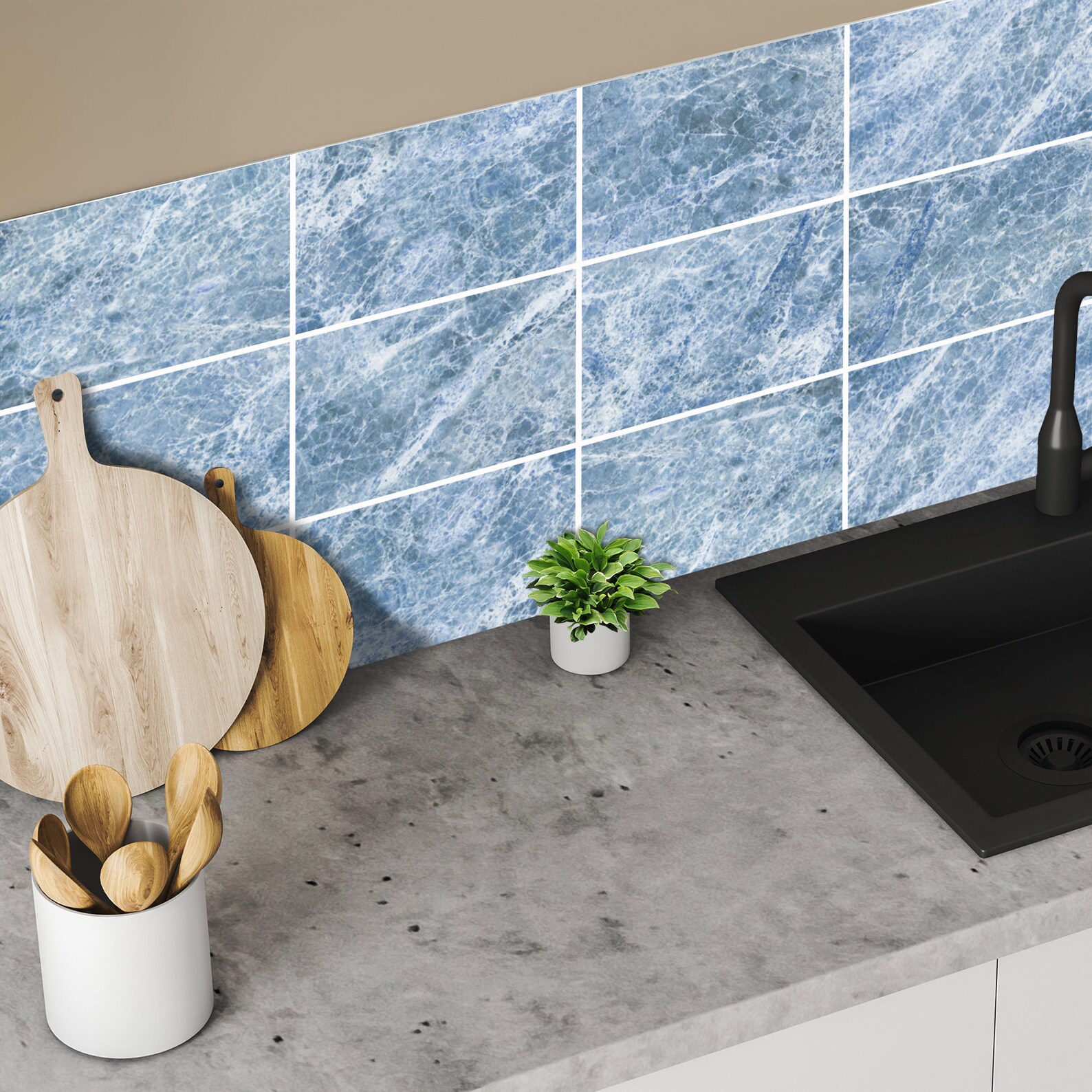 Blue Tile Stickers Backsplash for Kitchen and Bathroom Decor Vinyl