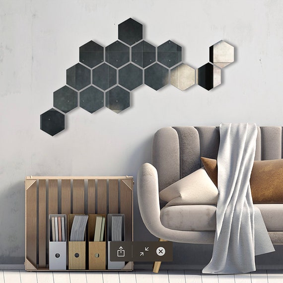 Hexagon Shape Mirror Wall Decor, 24 Pcs Mirror Effect Wall Decal, Silver Wall  Sticker 16 X 18,5 Cm 6,29''x7,28'' per Pcs 