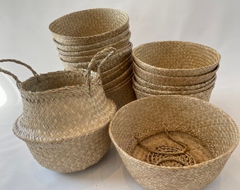 Plain Belly Baskets Vietnamese Eco Seagrass Wicker Basket handles Modern Home Decor Living Room Bedroom Storage Handmade Solid Woven Bottom