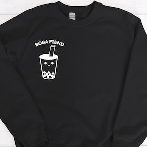 boba fiend unisex crewneck sweatshirt // cute kawaii bubble tea black milk tea teen gift // womens mens tee shirt