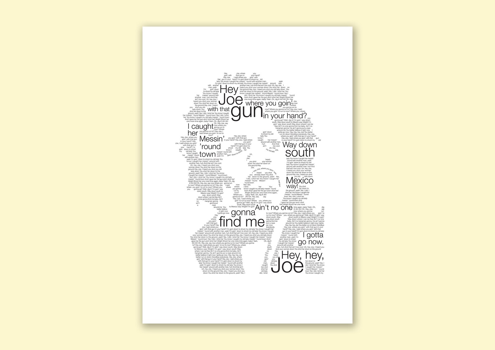 Jimi Hendrix Lyrics Print A3 Poster Hey Joe Original Etsy