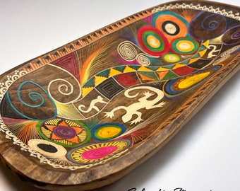 Handcrafted Pine Wood Tray Enchapado in Tamo - Colorful Colombian Art - Unique Home Decor