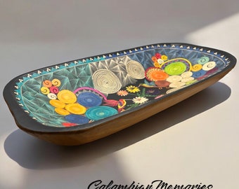 Handcrafted Pine Wood Tray Enchapado in Tamo - Colorful Colombian Art - Unique Home Decor