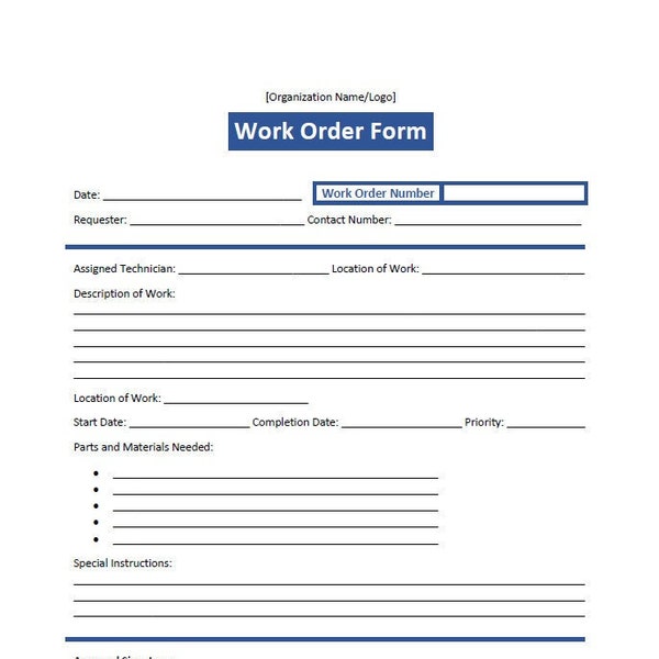 Simple Work Order Form Template (Word, Editable, Printable)