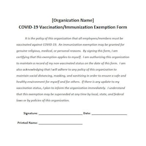 COVID-19 Vaccination / Immunization Exemption Form Template (Word, Editable, Printable)