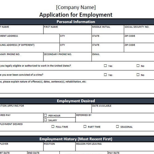 Job Employment Application Template excel Editable Etsy Job Employment Application Template excel Editable Etsy
