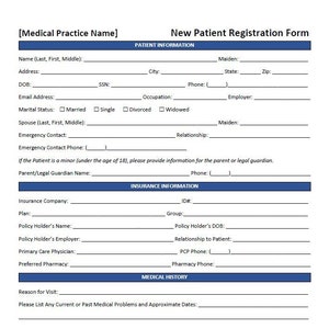 New Patient Registration Form Template (Word, Editable, Printable)