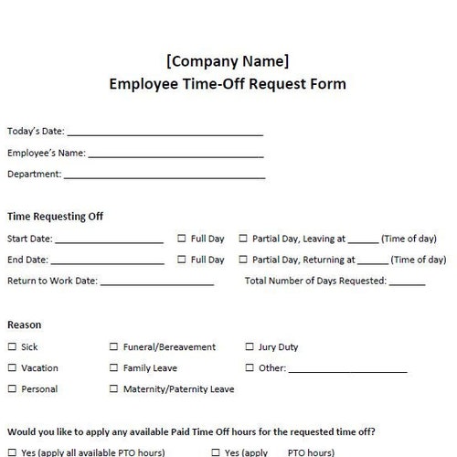 Employee Time-off Request Form Template word Editable - Etsy