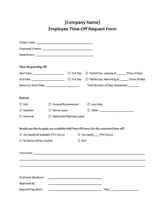 Employee Time-off Request Form Template word Editable - Etsy