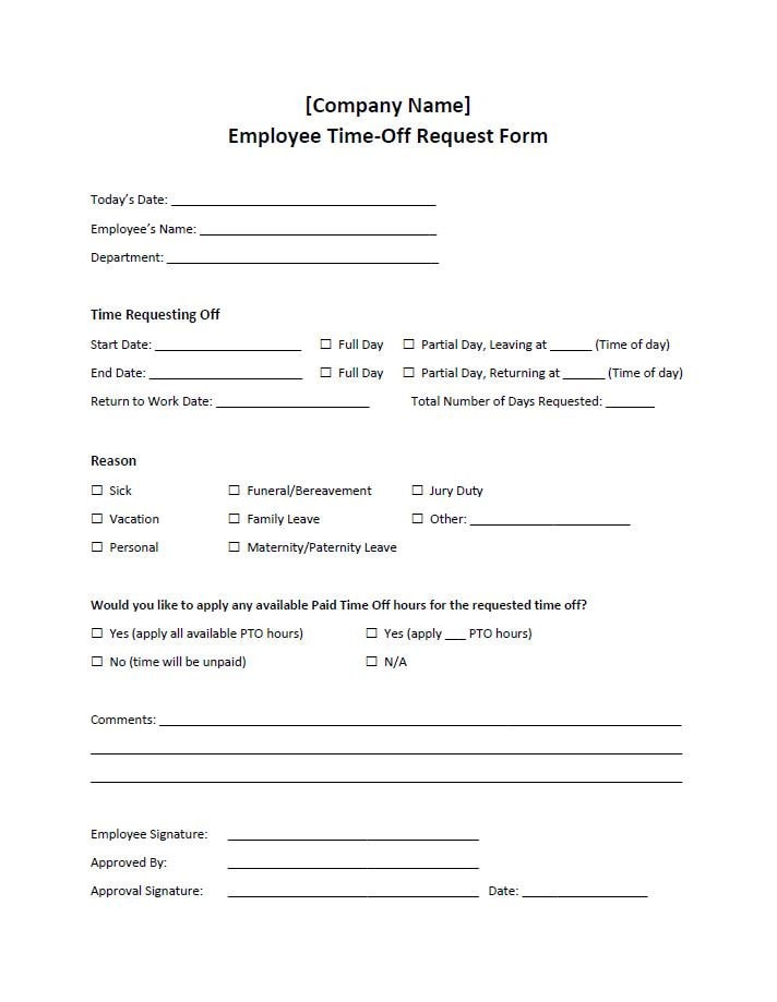 Employee Time-off Request Form Template word, Editable, Printable - Etsy