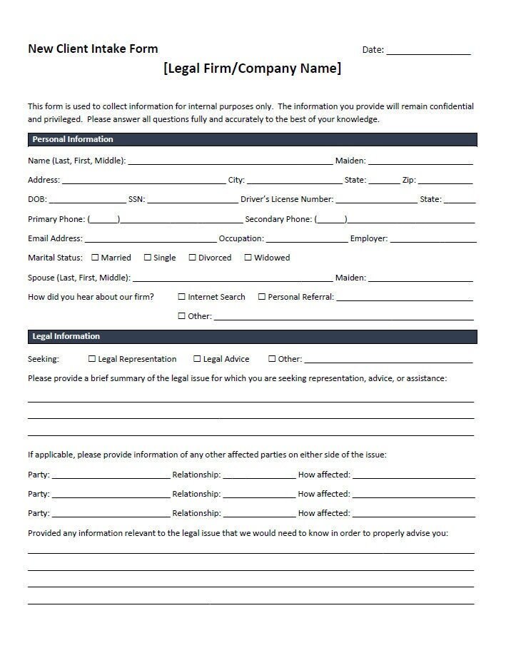 Printable Client Intake Form Template Customize And Print