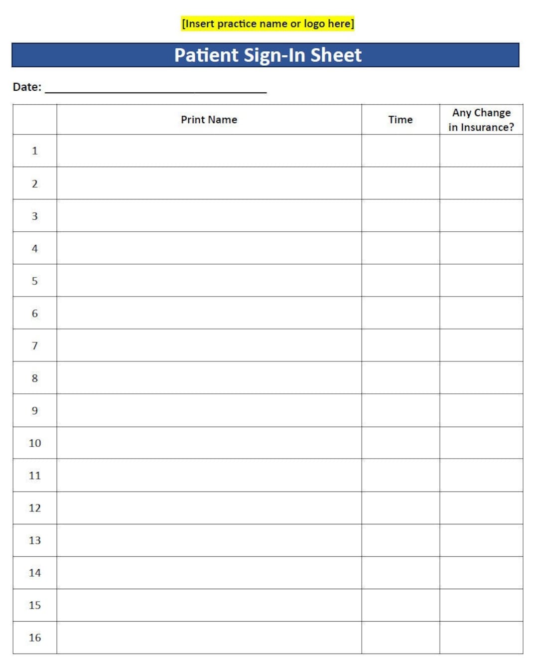 patient sign-in sheet template (word, editable, printable) and pdf
