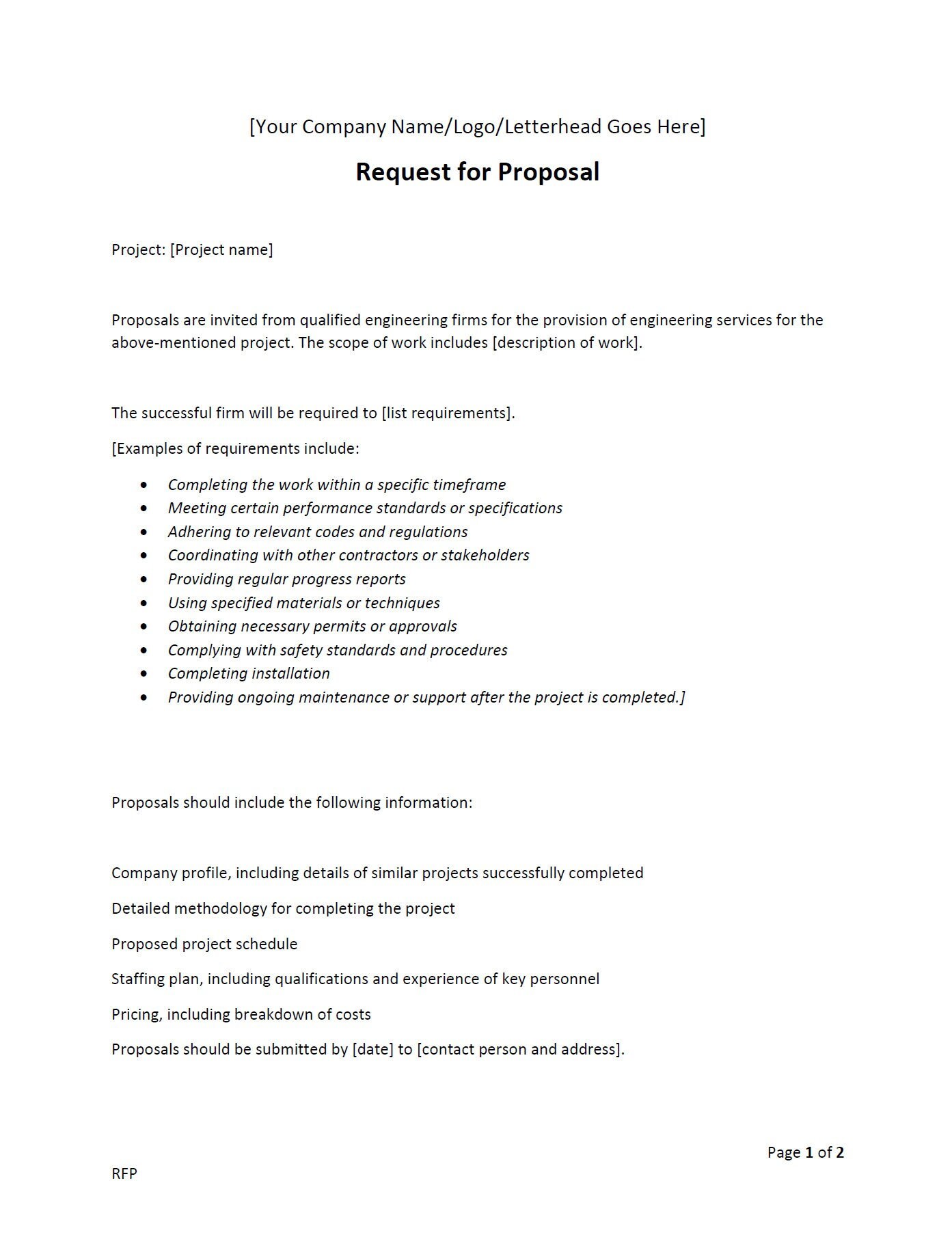 RFP Request For Proposal Document Template word Editable Printable RFP Request For Proposal Document Template word Editable Printable