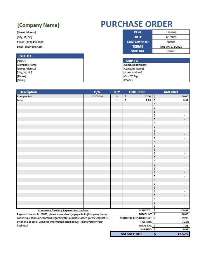 Purchase Order Template excel, Editable, Printable - Etsy Australia