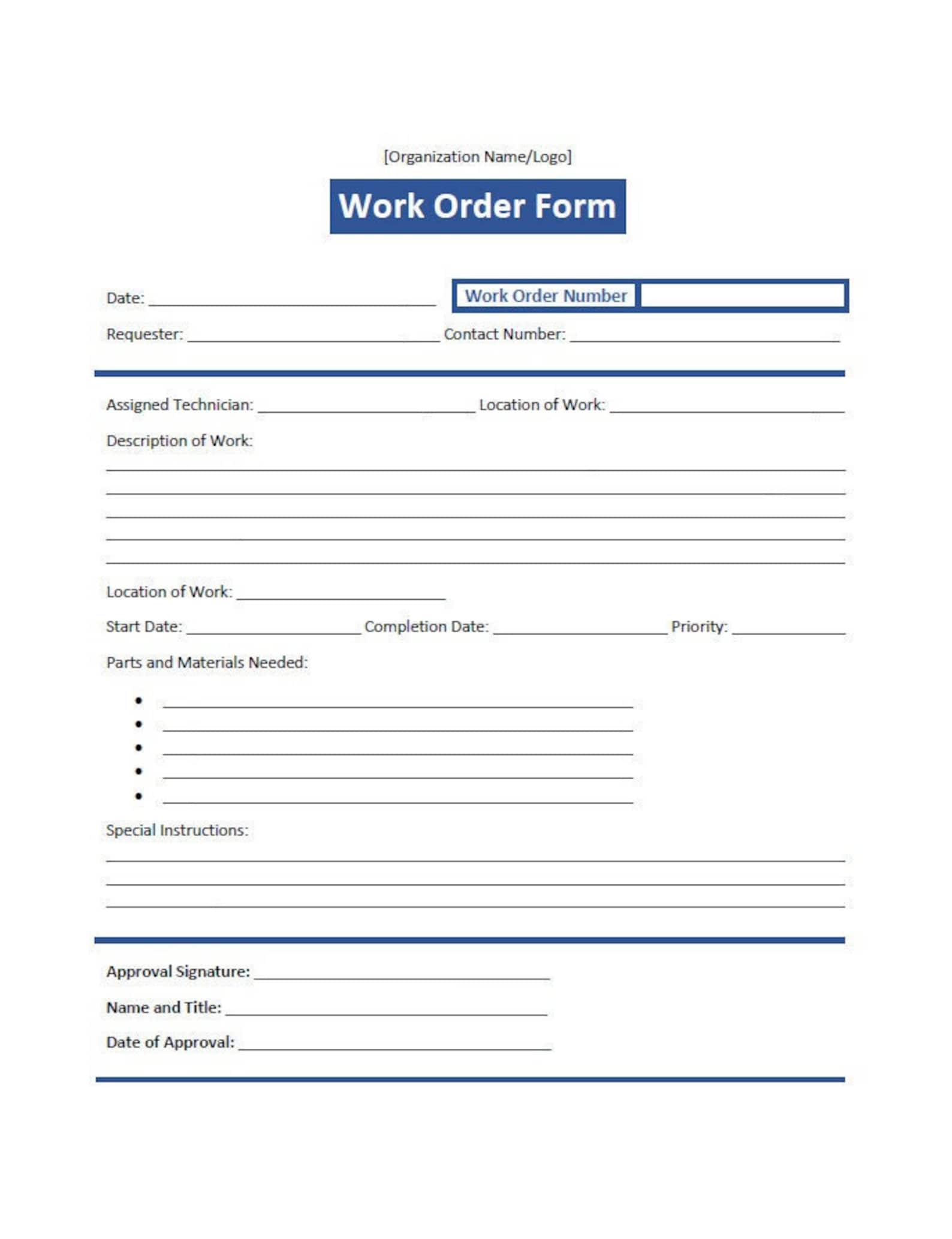 Simple Work Order Form Template (word, Editable, Printable) - Etsy