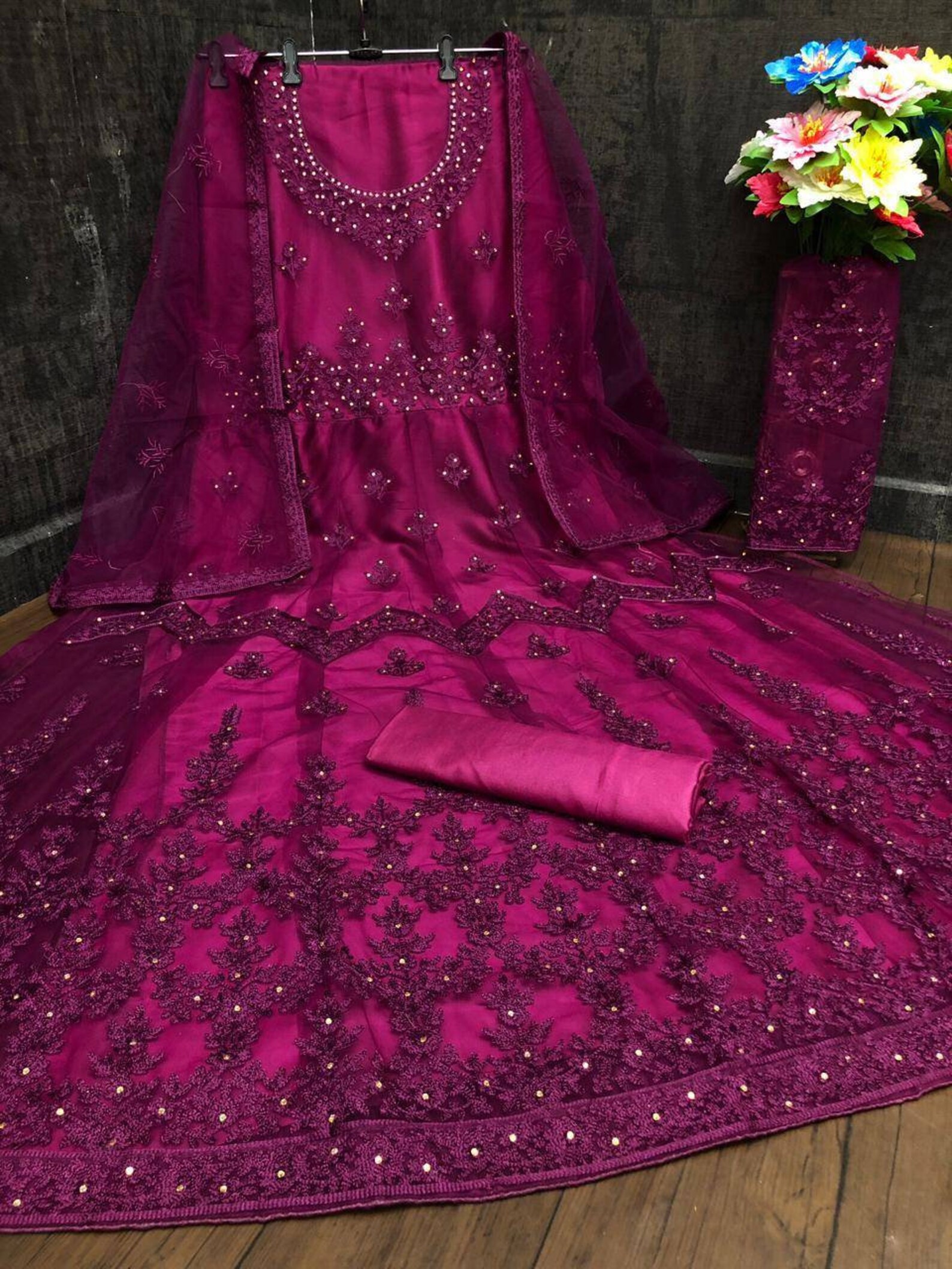 Anarkali suit in butterfly net with embroidery chain stitch  etsy Anarkali suit in butterfly net with embroidery chain stitch  etsy