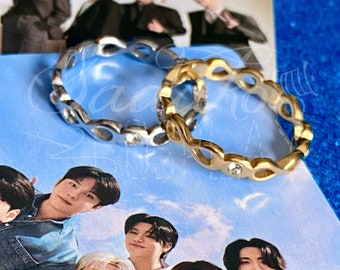 8 makes 1 Team - Gold & Silver Ring with Gemstones, Infinity Bow Design - Inspired by the K-Pop Band ATEEZ, Atiny