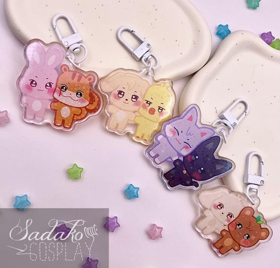 ateez aniteez ガチャ アクリルチャーム ウヨン サン ホンジュン Aniteez Couple Acrylic Keychain With Holographic Glitter Stars