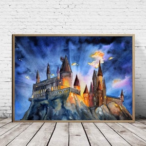 movie illustrations, fairytale art The magic school wall decor watercolor print wizard, magic, dark academia, illustration Kingdom painting