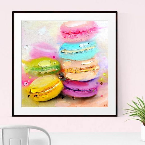 Macarons art Peinture - Macarons Print - macarons français, macarons chocolat, macarons mignons, décoration pâtissière aweet art macarons art mur