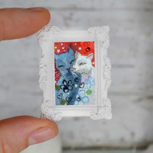 couple of cats, black and white cats mini painting cat original art watercolor painted background painting cat portrait cat miniature